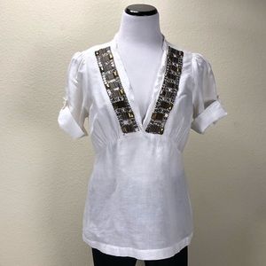 Banana Republic White V-Neck Embellished Tunic